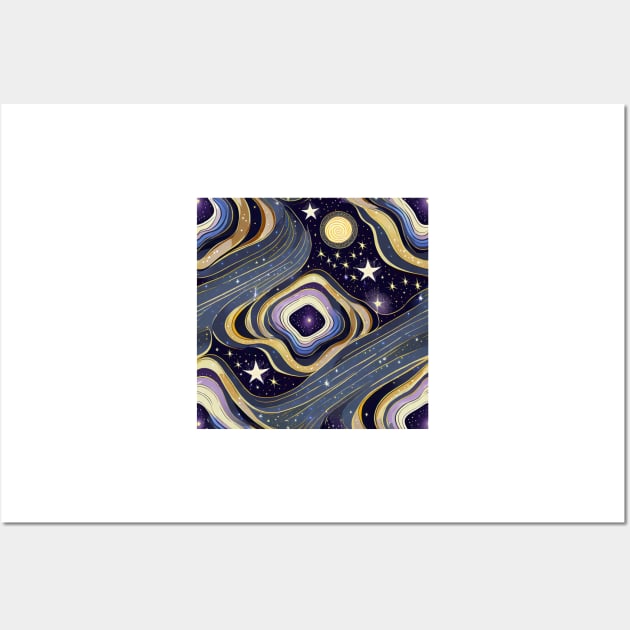 Geometric pattern of curved seamless stripes making a starry night with galaxy and stars Wall Art by mooonthemoon